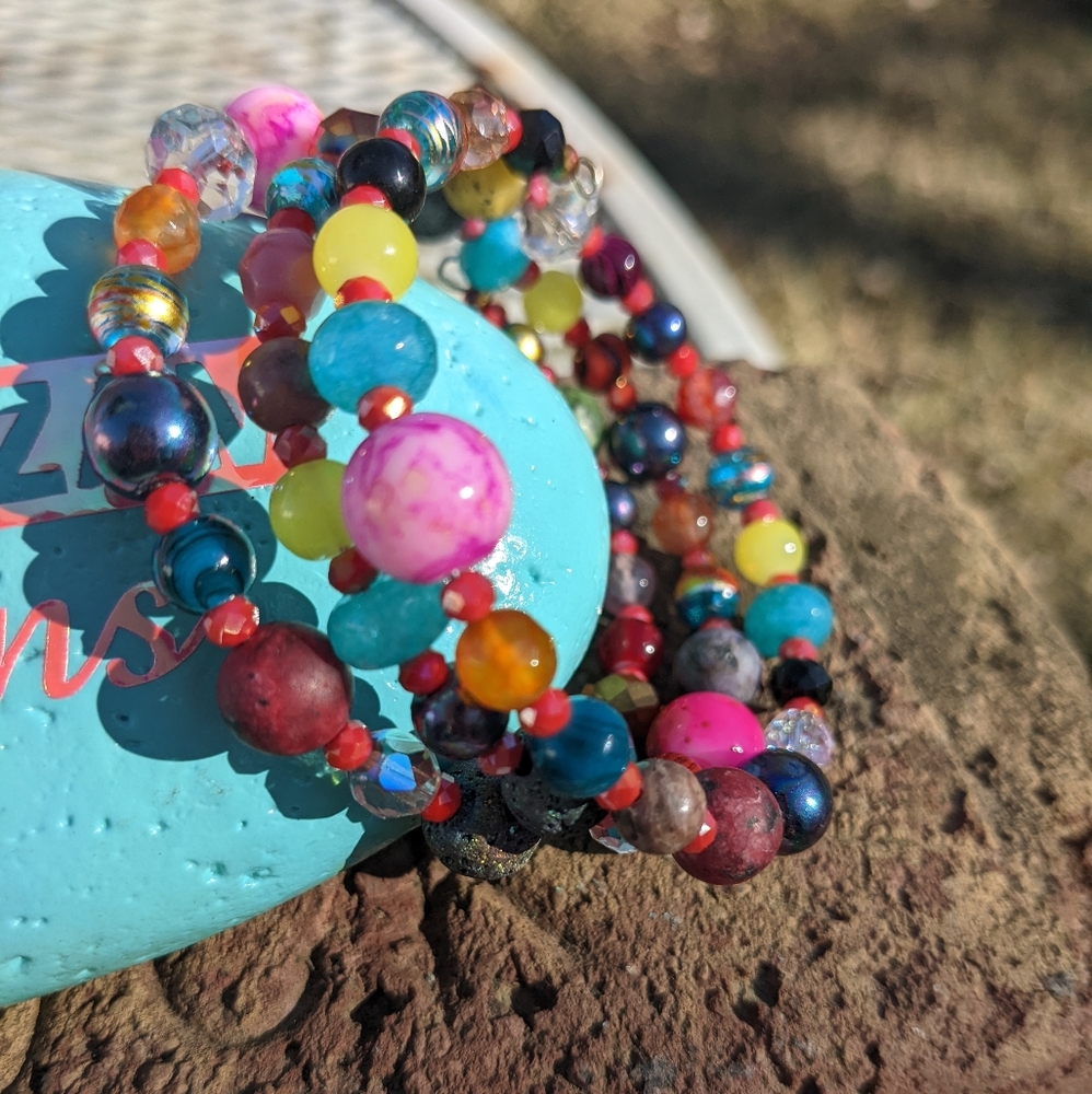 NEW Jasper Crystals LAVA Stone Blue Opal Bracelet Colorful Cute handmade - Picture 8 of 9